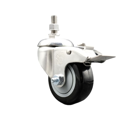 Service Caster 3 Inch 316SS Black Polyurethane Swivel 3/8 Inch Stem Caster Total Lock Brake SCC SCC-SS316TSTTL20S314-PPUB-BLK-381615